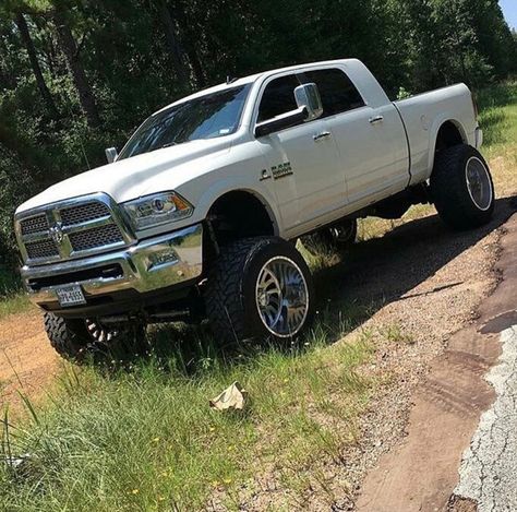 Lifted Dodge ram mega cab white White Dodge Ram, Ram 2500 Mega Cab, Ram Mega Cab, Dodge Mega Cab, Box Chevy, Jacked Up Chevy, Lifted Dodge, Dodge Diesel Trucks, Jacked Up Truck