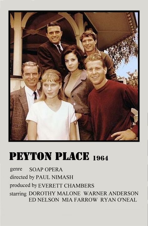 Peyton Place Place Poster, Peyton Place, 80s Classics, Ryan O'neal, Mia Farrow, Family Tv, Tv Land, Television Program, Classic Tv