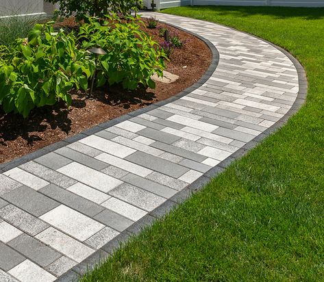 Pavers Walkway To Pool, Walk Way Paver Ideas, White Paver Walkway, Paver Walkway Patterns, Pavers Backyard Walkways, Pavers Over Concrete Walkway, Walkway Pavers Ideas Paths, Paver Patio Walkway, Curved Sidewalk To Front Door