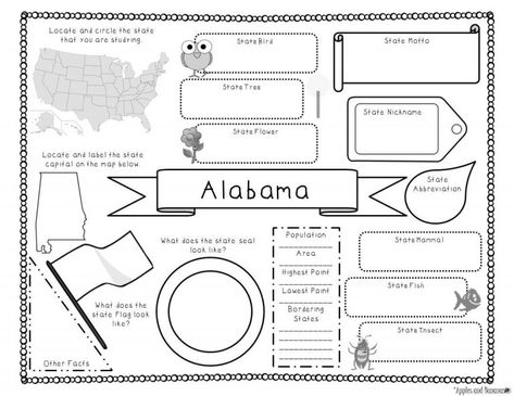 Research Project Template, 50 States Activities, Fact Sheet Template, Research Art, United States Geography, Art Presentation, Unit Studies Homeschool, States And Capitals, Homeschool Worksheets