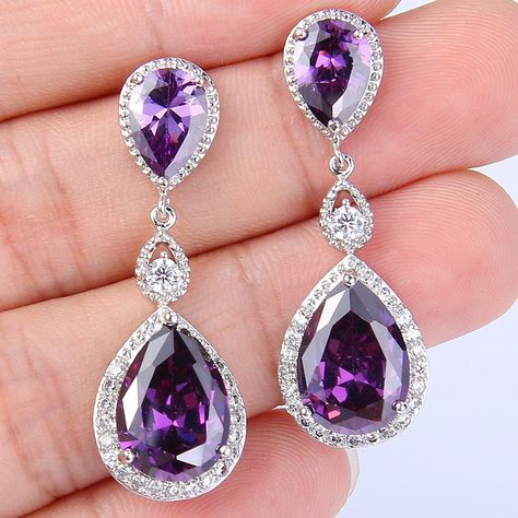 EVER FAITH Silver-Tone Full Cubic Zirconia Birthstone Tear Drop Dangle Earrings * To view further for this item, visit the image link. (This is an affiliate link) #Jewelry Drop Bridal Earrings, Earrings For Wedding, Earrings Sapphire, Earrings Ideas, Bridal Earrings Drop, Bride Earrings, Jewelry Organizer Box, Wedding Bridesmaid, Drop Dangle Earrings