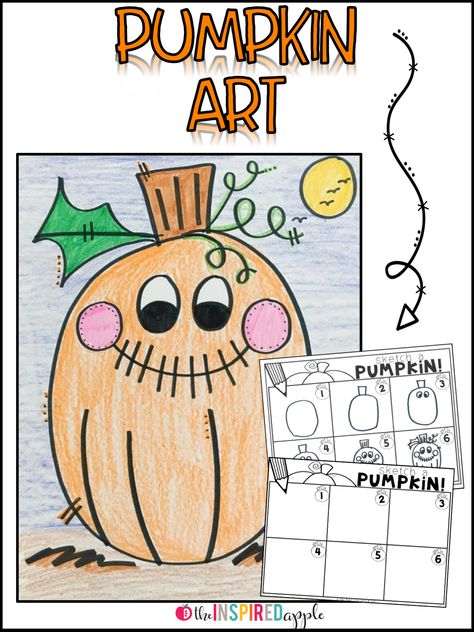 Autumn Kindergarten, Direct Drawing, Directed Drawing Kindergarten, Pumpkin Art Project, October Kindergarten, All About Pumpkins, Pumpkin Reading, Kindergarten Halloween, Pumpkin Math