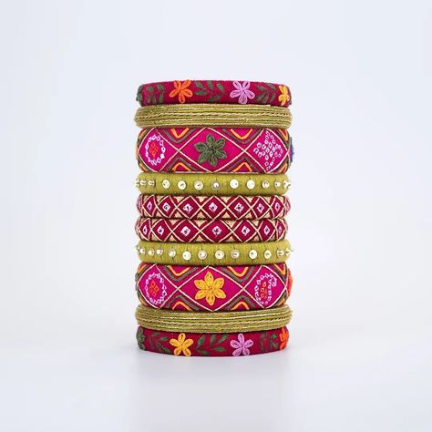 The Heritage range is more than just a collection of bangles—it's a tribute to the integral history of art and its evolution over time, leaving an indelible imprint on future generations. Each bangle in this collection is a homage to our roots, reminding us of the rich cultural tapestry that defines us, no matter where we are in the world. Crafted by skilled artisans, these handmade bangles embody the essence of our heritage, personifying what is embodied in our DNA. With intricate designs an... Antique Handmade Bangle, Lakshmi Bangles, Ornate Meenakari Bangle As Gift, Bohemian Hand Painted Bangle Jewelry, Antique Lakshmi Bangles, Fabric Bangles, Ancient Indian Art, Arabian Art, Thread Bangles