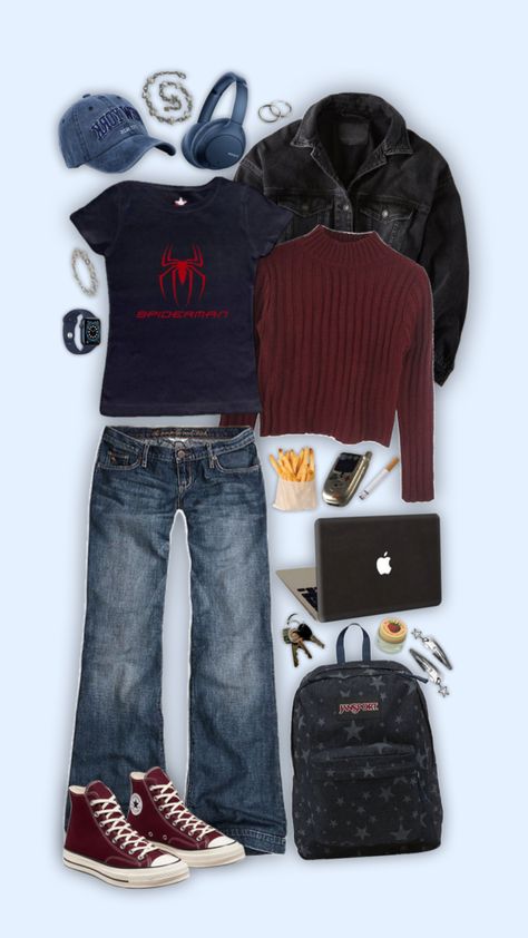 #aestheticoutfit #outfit #outfitinspiration #outfitinspo #spiderman #marvel #aesthetic Marvel Aesthetic Outfit, Spider Man Inspired Outfit, Spiderman Girl, Spiderman Outfit, Androgynous Outfits, Marvel Aesthetic, Marvel Clothes, Aesthetic Fits, Swaggy Outfits