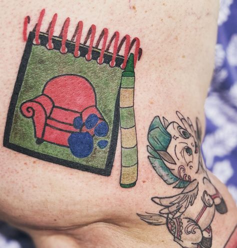 #handydandynotebook #bluesclues #bluescluestattoo Blues Clues Tattoo Ideas, Blues Clues Tattoo, Notebook Tattoo, Handy Dandy Notebook, Cartoon Tattoo, Movie Tattoos, Cute Little Tattoos, Blue’s Clues, Book Tattoo