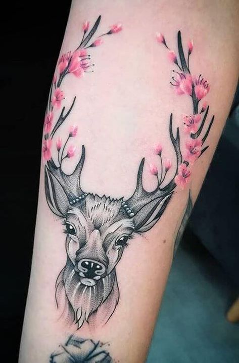 Top 15+ Cool Deer Tattoo Designs | PetPress Stag Tattoo Feminine, Deer Tattoos For Women Beautiful, Female Deer Tattoo, Bourbon Tattoo, Deer Tattoos For Women, Hirsch Tattoo Frau, Woodland Tattoo, Antler Tattoos, Deer Head Tattoo