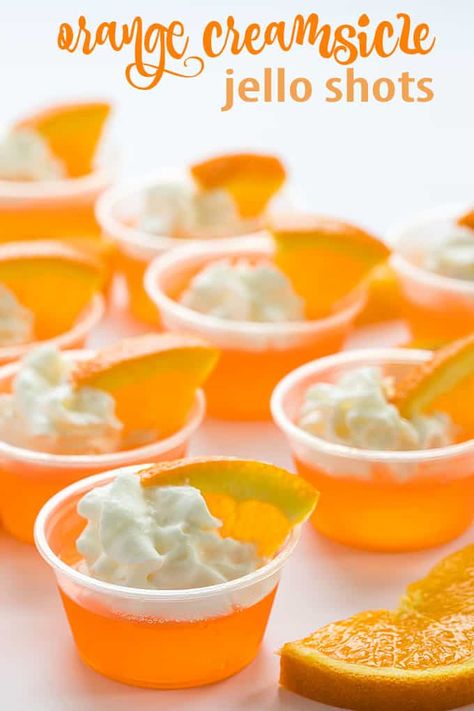 Orange Creamsicle Jello Shots - An easy adult treat that tastes just like an orange creamsicle! #jelloshots Orange Creamsicle Jello Shots, Creamsicle Jello Shots, Orange Creamsicle Jello, Mojito Jello Shots, Orange Jello Shots, Creamsicle Jello, Peach Jello Shots, Strawberry Margarita Jello Shots, Cherry Jello Shots