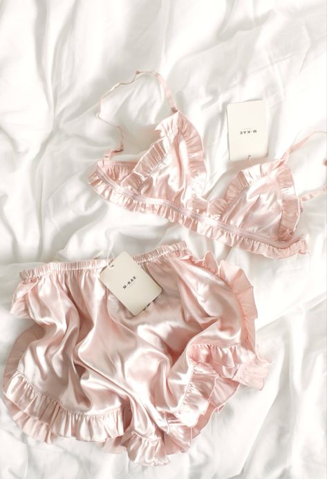 Lingerie, underwear, pink, silky, flatlay, bed, inspo Pink Lingerie Outfit Night, Spring Lingerie, Lingerie Outfit Night, Flower Moon, Lingerie Shower, Silk Lingerie, Pink Lingerie, Lingerie Outfits, Moon Goddess