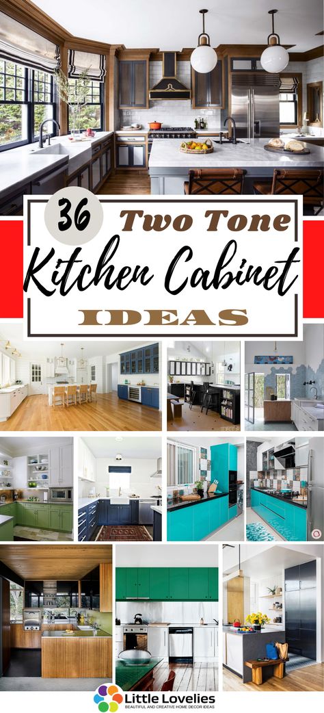 Which one of you is considering a change at the cabinets of your kitchen? Many of us are certainly getting tired of the same colors and patterns. Is there a way to make them matchless and trendy at the same time?  Of course, there is, by using different colors between the cabinets! Two-tone kitchen cabinet ideas vary and they are a distinctive proposal of designing to create a one-of-a-kind kitchen. Match colors and play with backlashes and materials to obtain a memorable place to cook and eat! Kitchen Cabinet Different Colors, Kitchen Cabinets Uppers And Lowers Different Colors, Two Tone Dark Kitchen Cabinets, Kitchen Cabinet Dual Color Ideas, 2 Colored Cabinets In Kitchen, Dual Painted Kitchen Cabinets, Upper And Lower Cabinets Painted Different Colors, Kitchens With Multiple Cabinet Colors, Mix Kitchen Cabinets Colors