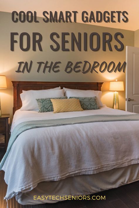 Amazing smart gadgets for seniors in their bedrooms. Including gadgets to improve their sleep quality. Disabled Bedroom Ideas, Senior Living Interior Design Bedrooms, Elderly Room Ideas, Elderly Bedroom Ideas, Assisted Living Bedroom Ideas, Assisted Living Decor, Senior Living Interior Design, Bedroom Gadgets, Senior Assisted Living