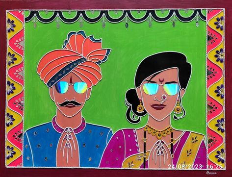 Lippan art Marathi Couple, Lippan Art, Art Work, Art