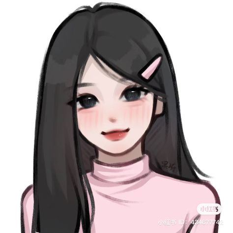 #animeicons #animeaesthetic #animedrawing #art #anime A Girl, Black Hair, Hair, Anime, Pink, Black