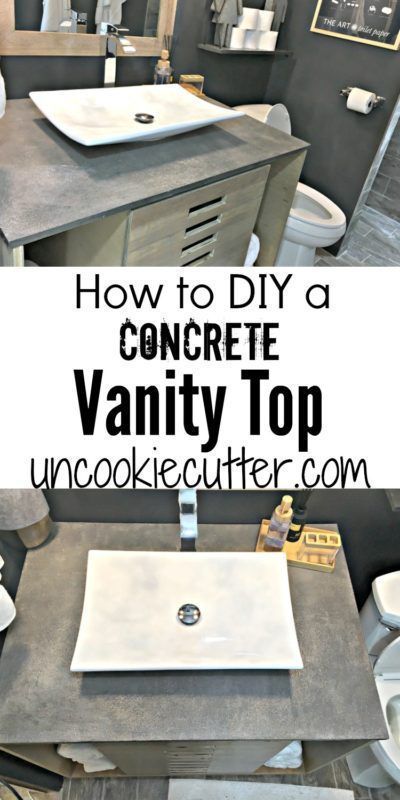 How to make a DIY concrete vanity top for your bathroom or laundry room.  Perfect for a vessel sink!  #diy #concretevanity #concretefurniture<br> Concrete Vanity Top, Concrete Vanity, Vanity Counter, Bathroom Vanity Top, Diy Bathroom Vanity, Concrete Bathroom, Diy Concrete Countertops, Top Diy, Diy Vanity