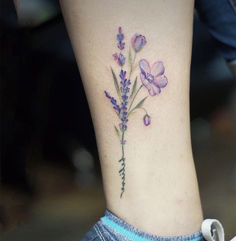 Violet And Lavender Tattoo, Violet Tattoo Flower, Pansy Tattoo, Violet Flower Tattoos, Violet Tattoo, Lavender Tattoo, Anklet Tattoos, Foot Tattoo, Mom Tattoos