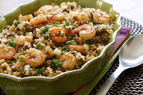 Dirty Brown Rice with Shrimp Rice And Shrimp, Rice With Shrimp, Dirty Rice, Shrimp Fried Rice, Shrimp And Rice, Skinny Taste Recipes, Cajun Recipes, Rice Dishes, Seafood Dishes