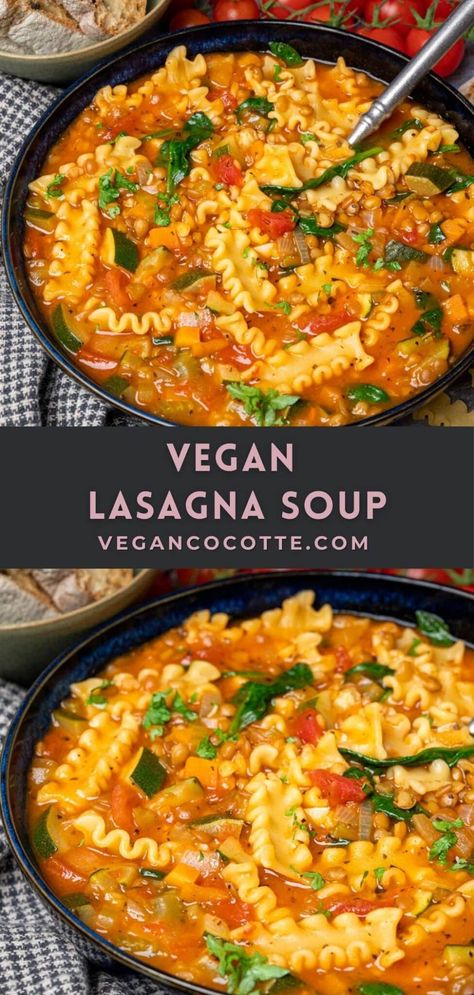 Vegan Lasagna Soup Deconstructed Lasagna, Vegan Lasagna Soup, Vegan Lasagna, Plant Based Diet Recipes, Vegan Soup Recipes, Lasagna Soup, Tasty Vegetarian Recipes, Burger Bar, Vegan Soups