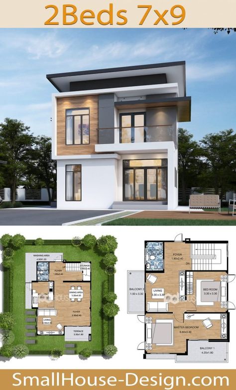 Plan De Design De Maison 6x13m Avec 5 Chambres House Design Plans, Two Story House Design, 2 Storey House Design, House Plans Mansion, Two Story House, 2 Bedroom House Plans, Modern Bungalow House, Ranch Style House Plans, Duplex House Plans