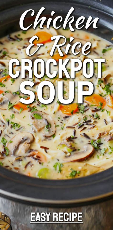 Chicken & Rice / easy recipe / CROCKPOT / SOUP Slow Cooker Chicken Rice Soup, Creamy Chicken And Rice Soup Crockpot, Crock Pot Chicken And Rice Soup, Slow Cooker Chicken And Rice Soup, Chicken Rice Soup Crock Pot, Crockpot Soup With Chicken, Crockpot Chicken Rice Recipes, Chicken And Rice Soup Crockpot, Crock Pot Chicken Soup Recipes