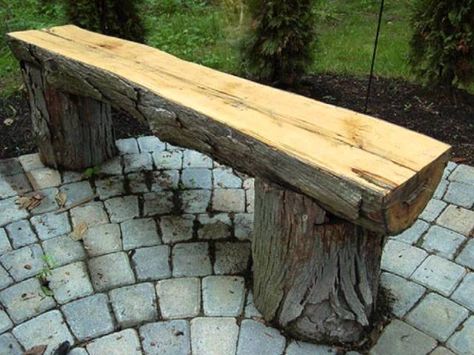 How To Build Outdoor Bench ? Campfire Bench, Rustic Bench Seat, Rustic Outdoor Benches, Outdoor Bench Plans, Rustic Wood Bench, Diy Bank, Trunk Ideas, Log Bench, Wood Benches