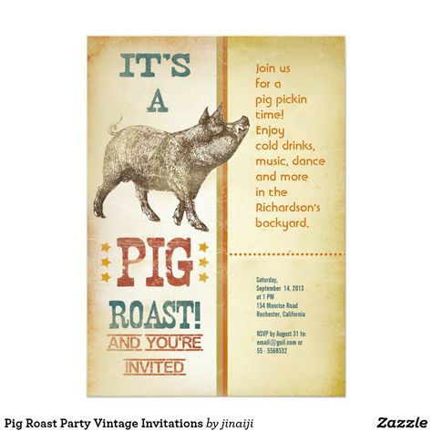 Pig Roast Party Vintage Invitations Pig Roast Party, Pig Pickin, Reception Only Invitations, Bbq Party Invitations, Bbq Pig, Backyard Bbq Party, Happy Pig, Bbq Invitation, Pig Roast