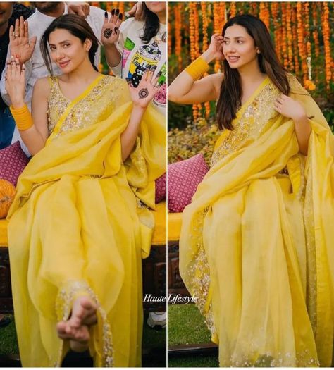 Haldi Saree Indian Bridal, Bride Haldi Outfit, Simple Haldi Look For Bride, Dholki Dress, Haldi Ceremony Outfit For Bride, Yellow Haldi Outfit, Haldi Look For Bride, Haldi Function Dress, Haldi Saree