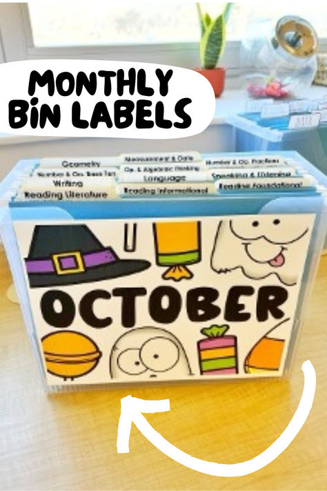 Keep your resources organized with these monthly classroom bin labels! These labels are perfect to use when storing center activities, holiday activities, games, bulletin boards, worksheets, and so much more! It seems like each year my pile of holiday activities gets bigger and bigger. These labels help keep me and my space organized. Monthly Bin Labels, Classroom Cabinet Organization, Bin Labels, Holiday Labels, Center Activities, Activities Games, Reading Literature, My Space, Space Organizer