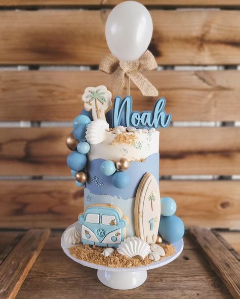 Simone Brain (@sims_cakes_) • Instagram photos and videos The Big One Birthday Cake, Surf Birthday Cake, Baby On Board Cake, Surf First Birthday, The Big One Cake, Surfer Cake, Paw Patrol Birthday Party Cake, Surfer Party, Surf Cake