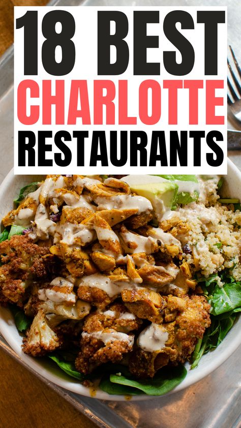 Looking for the best restaurants in Charlotte, NC? These restaurants in Charlotte, NC are perfect for a date night or an evening with friends. Enjoy delicious barbecue, Southern meals, and delectable dishes. Written by NC locals, we've eaten everywhere so we could report back to you. #USA #NC #NorthCarolina #CharlotteNC #charlotte #charlotterestaurants Charlotte North Carolina Restaurants, Charolette North Carolina, Downtown Charlotte Nc, Southern Meals, North Carolina Food, Downtown Charlotte, Visit North Carolina, Southern Restaurant, Burger Mix