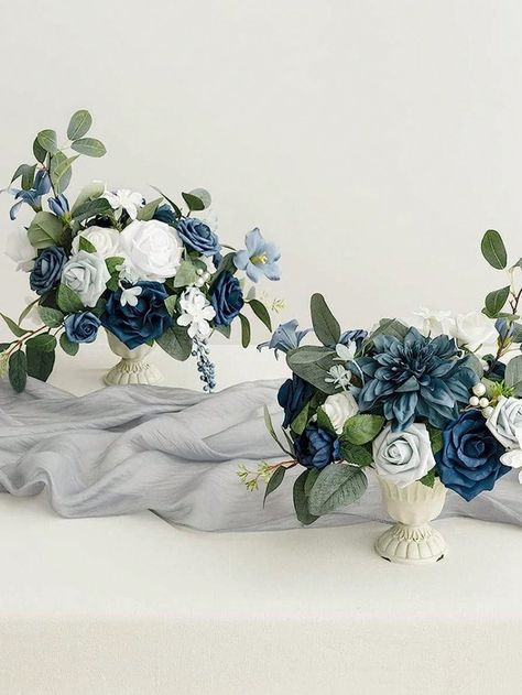 Navy Blue  Collar     Embellished   Home Decor Centerpiece Arrangements, Blue Wedding Centerpieces, Centerpiece Flower, Filler Flowers, Tan Wedding, Table Centerpiece Decorations, Large Centerpiece, Silk Plants, Flower Centerpieces Wedding