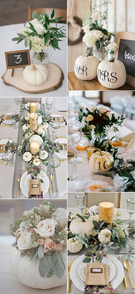 pumkins inspired fall wedding centerpieces for 2019 #emmalovesweddings #weddingideas2019 Pumpkin Centerpieces Wedding, Blush Fall Wedding, Barn Wedding Centerpieces, Fall Barn Wedding, Fall Wedding Diy, Pumpkin Wedding, Lilac Wedding, Fall Wedding Centerpieces, Fall Bridal Shower