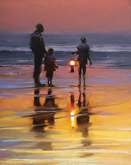 Reminds me of nighttime walks on the beach or the Mobile Bay with my daddy. Beautiful Oil Paintings, Watercolor Artists, Beach Painting, Seascape Paintings, Beach Scenes, 인물 사진, Beach Art, Modern Art Abstract, Oil Paintings