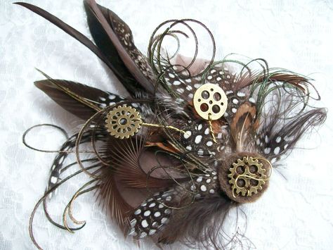 Brown Steampunk Brooch by Order Now from Gothic Diva Designs Specialising in Fabulous Elegant Gothic, Victorian Vintage & Steampunk inspired wedding designs, Including mini hat fascinators, formal hats, feathered hair clips, ostrich & peacock feather fans, black wedding bouquets, bandeau veils, buttonholes, brooches and wristlets. www.gothicdivadesigns.co.uk #Gothic #Steampunk #Halloween #Wedding #gothicwedding #gothicbride #gothbride #blackweddingscheme #elegantgoth #gothicglam #gothicdiv... Steampunk Headpiece, Steampunk Fascinator, Steampunk Hair Accessories, Hat Fascinators, Steampunk Brooch, Victorian Steampunk Wedding, Steampunk Diy Crafts, Goth Bride, Moda Steampunk