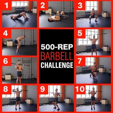 #WorkoutWednesday with the 500-REP BARBELL CHALLENGE from MH fitness director BJ Gaddour (@bjgaddour)! Do 50 reps in as few sets as possible for all 10 moves in the exact order shown in the video. This is a great whole body metabolic workout for when you're short on time or you're feeling worn down from heavy lifting. Start with an empty 45-pound barbell. Progress by completing the 500 reps in less time or by adding 5 pounds to the bar or by bumping up 5 reps/move. DOUBLE-TAP if you dig it an... Metabolic Workout, Metabolic Workouts, 300 Workout, Hiit Benefits, What Is Hiit, Barbell Workout, Wednesday Workout, Bar Workout, Biceps Workout