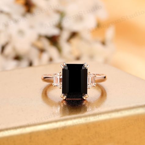 Silver Rose Gold Plated Ring8x11mm Emerald Cut Black Onyx - Etsy Australia Vintage Anniversary Rings, Vintage Anniversary, Rose Gold Plated Ring, Emerald Engagement, Gold Band Ring, Blue Gems, Solid Gold Jewelry, Emerald Engagement Ring, Plated Ring