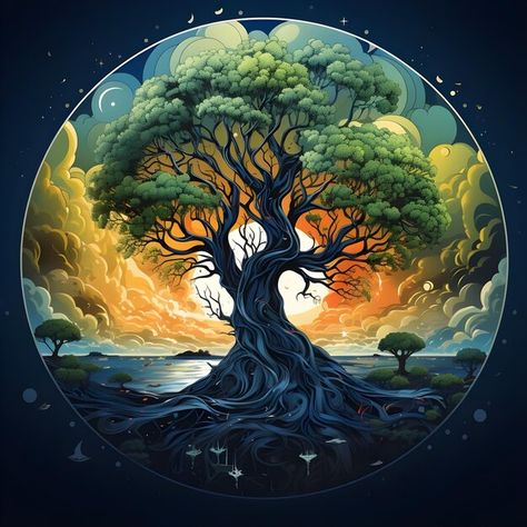 Photo beautiful tree of life digital art... | Premium Photo #Freepik #photo Tree Of Life Illustration, Sacred Tree, Tree Spirit, Minimalist Watercolor, Spring Tree, Tree Logos, Photo Beautiful, Picture Illustration, Popular Art