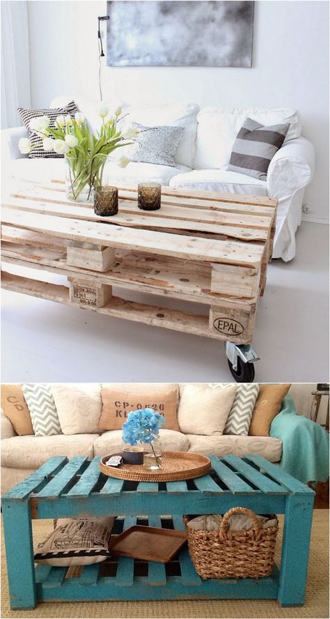 12 easiest and great looking pallet sofas and coffee tables that one can make in just an afternoon. Detailed tutorials and lots of great resources! - A Piece Of Rainbow Table Palette, Diy Pallet Sofa, Wooden Pallet Furniture, Pallet Sofa, Pallet Decor, Wooden Pallet Projects, Diy Sofa, Diy Coffee Table, Wood Pallet Projects