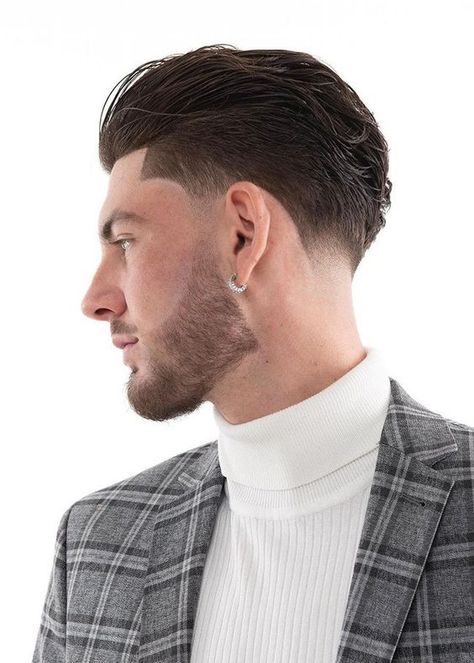 Men's Winter Hairstyles 2023 - 2024 16 ideas: Keeping up with the trend - mens-talk.online Low Taper With Beard, Low Taper Fade Slick Back, Tapered Fade Men, Taper Fade Slick Back, Stylish Men Haircuts, Men Taper Haircut, Slick Back Taper, Taper Haircut Men, Low Taper Haircut