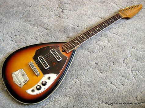 Vintage 1960s Japanese Teisco tear-drop guitar. Nice Vox rip-off. Teisco Guitar, Crazy Guitars, Japanese Guitar, Funny Guitar, Guitar Ideas, Guitar Pins, Guitar Pics, Unique Guitars, Guitar Collection