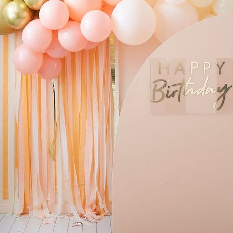 Add a touch of shimmer to your Party Backdrop! Each pack includes 150m of streamers in a variety of peach and gold colours. These simple Gold and Simple Party Backdrop, Gold Streamers, Peach Party Decorations, Party Streamer, Crepe Streamers, Hen Party Decorations, Streamer Backdrop, Crepe Paper Streamers, Peach Party