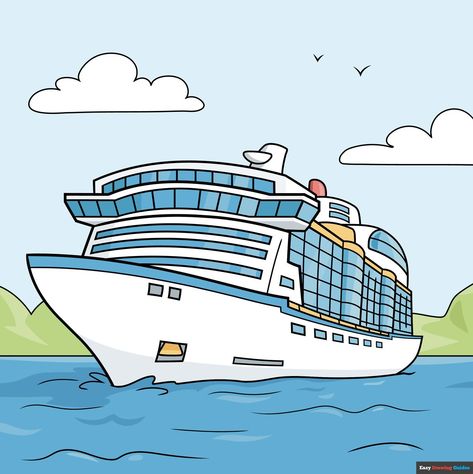 Learn How to Draw a Cruise Ship: Easy Step-by-Step Drawing Tutorial for Kids and Beginners. See the full tutorial at https://easydrawingguides.com/how-to-draw-a-cruise-ship/ .