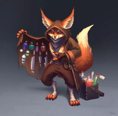 Dnd Merchant Art, Animal Merchant, Traveling Merchant Character Design, Humblewood Character Art, Cat Merchant, Merchant Character Design, Dnd Merchant, Fantasy Merchant, Fox Character