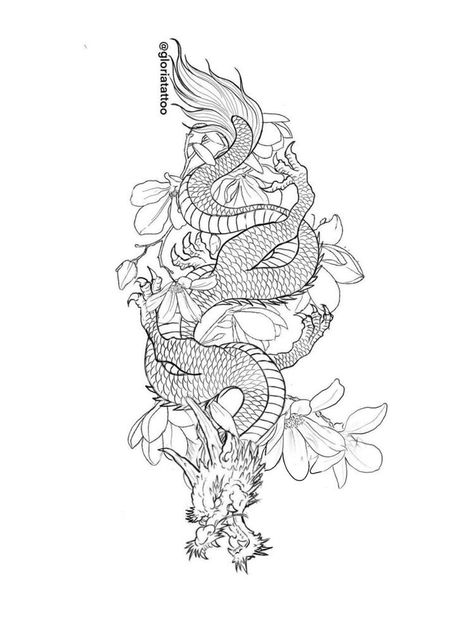 Japanese Dragon Tattoo Stencil, Dragon Tattoo Outline, Dragon Tattoo Shoulder, Dragon Tattoo Stencil, Foo Dog Tattoo Design, Flower Lines, Dragon Head Tattoo, Dragon Tattoo Sketch, Inner Bicep Tattoo