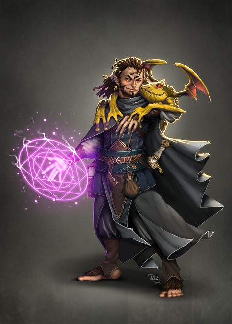 ArtStation - Osry Glowspirit and his familiar Gitty, David Baldridge Gnome Wizard Dnd, Dnd Halfling, Wizard Dnd, Gnome Wizard, Warlock Dnd, Dnd Stories, Pathfinder Character, Fantasy Heroes, Fantasy Book Series