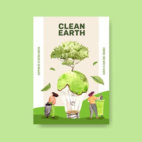 Poster template with earth day concept ... | Free Vector #Freepik #freevector #clean-environment #green-environment #environment-ecology #environment Design For Brochure, Globe Outline, World Environment Day Posters, Vector Poster, World Environment Day, Pet Day, Rare Animals, Free Day, Poster Template