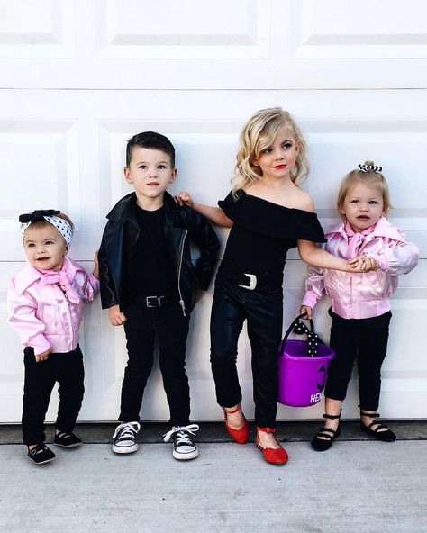 Halloween, Grease, Grease Lightning, Danny & Sandy, pink ladies | krista.horton Grease Costumes For Kids, Kids 50s Costume, Sandy Grease Costume, Sibling Costumes, Pink Lady Costume, Grease Lightning, Sibling Halloween Costumes, Krista Horton, Sibling Costume