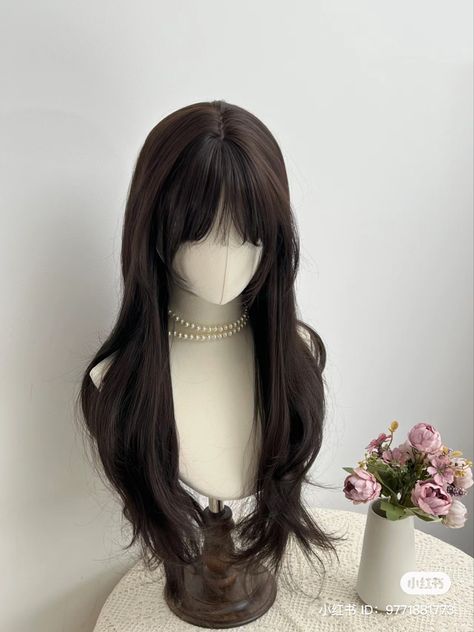 Hair Styles Side View, Cute Hairstyles For Round Face, Hairstyles Thick Hair Long, Wenlcv Hair, Korean Long Hairstyle, Baby Girls Frock Design, Korean Wigs, Layered With Bangs, Cute Wigs