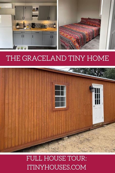 The Graceland is the shed conversion of your dreams! A tiny home park model style with 2 bedrooms and a great price tag! There aren't many 2 bedroom tiny homes out there and this one is also an affordable tiny house for sale! Two Bedroom Shed House, Shed To Tiny House Floor Plans 2 Bedroom, 14x60 Tiny House, Tiny Home Floor Plans 2 Bedroom, Graceland Shed Homes, 2 Bedroom Shed House Plans, Shed To Tiny House Floor Plans 16x40, She��’d To Home Conversion, Tiny Home Floorplan 2 Bedroom