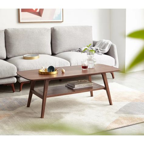 George Oliver Dulcio Coffee Table & Reviews | Wayfair Wood Table Living Room, Small Apartment Furniture, Slate Coffee Table, Furnitur Ruang Keluarga, Table For Living Room, Coffee Table Rectangle, Oak Coffee Table, Coffee Tables For Sale, Solid Wood Coffee Table