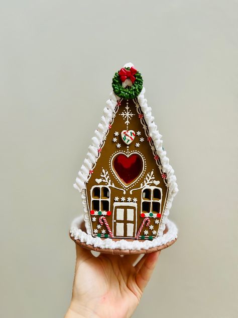 Clay Gingerbread House, Gingerbread Tea, Clay Gingerbread, Gingerbread House Designs, Gingerbread House Decorations, Xmas 2024, House Ornaments, Light House, Christmas Decoration Items