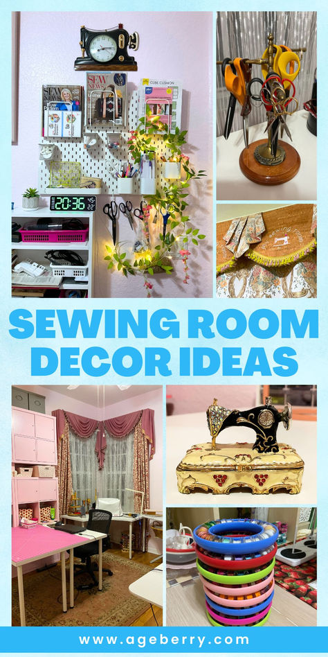 Create a sewing room that inspires you with 21 decorating ideas, from DIY wall art to clever storage solutions. These tips are perfect for crafting a space that’s stylish, functional, and budget-friendly. Sewing room decor on a budget, diy sewing room decor, sewing room decor wall art, cute sewing room decor Diy Sewing Room Decor, Sewing Room Decorating Ideas Easy Diy, Vintage Sewing Room Inspiration, Craft Room Decorations, Sewing Room Set Up, Textile Shop Interior Design, Sewing Pegboard, Cute Sewing Room, Sewing Room Design Ideas